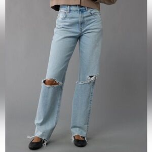American Eagle Outfitters Light Blue Ripped Straight Leg Jeans